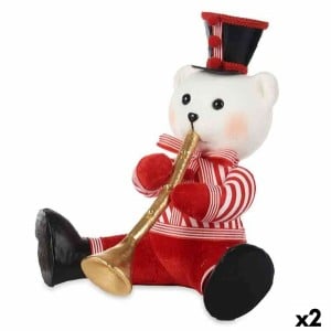 Décorations de Noël Krist+ D012131627-2WH Blanc Noir Rouge Ours Trompette 32 x 31 x 26 cm (2 Unités)