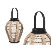 Lantern Gift Decor D23029S Black Beige Wood Cloth Glass Lantern 25 x 30 x 25 cm With handle (2 Units)
