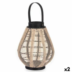 Lantern Gift Decor D23028S Black Beige Wood Cloth Glass Lantern 25 x 30 x 25 cm With handle (2 Units)