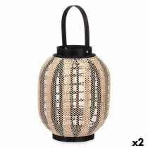 Lantern Gift Decor D23026S Black Beige Wood Cloth Glass Lantern 27 x 32 x 27 cm With handle (2 Units)