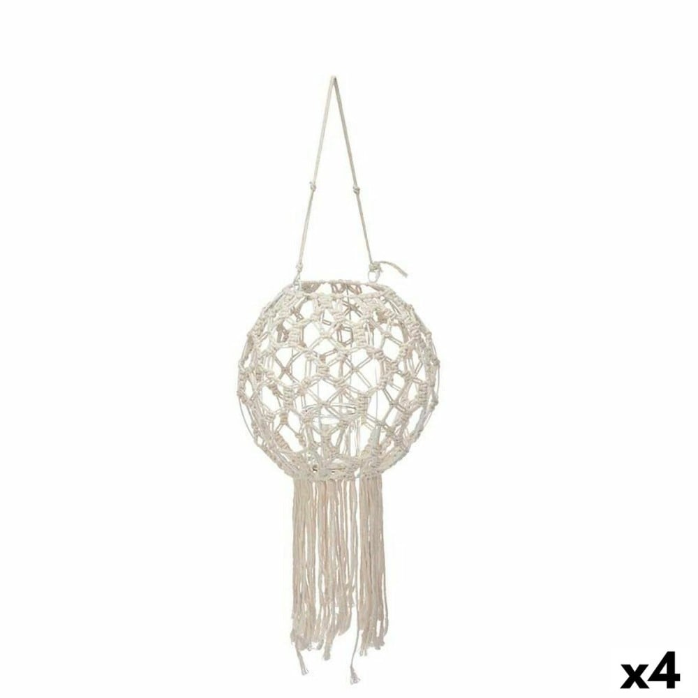 Laterne Gift Decor JC23-27414PC Weiß Baumwolle Kristall Makramee 25 x 27 x 25 cm (4 Stück)