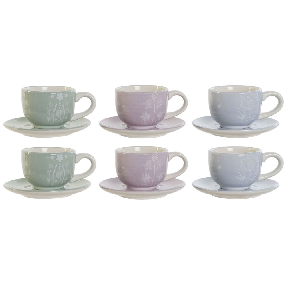 Coffee Set DKD Home Decor Blue White Green Lilac Metal Dolomite 180 ml