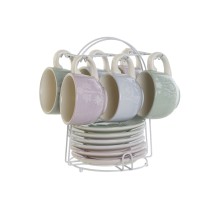 Coffee Set DKD Home Decor Blue White Green Lilac Metal Dolomite 180 ml