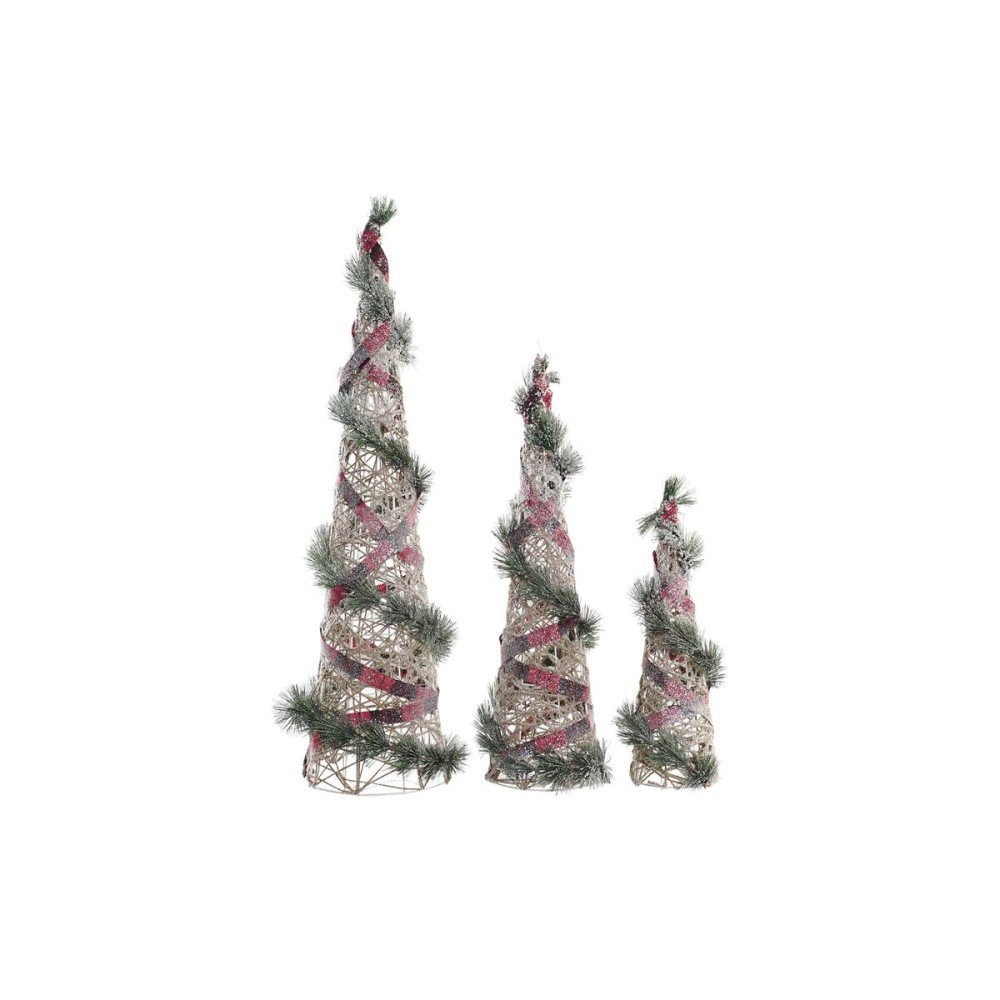 Lighting decoration DKD Home Decor Red Green Natural Snowfall 20 x 20 x 80 cm Cones Christmas LED (3 Pieces)