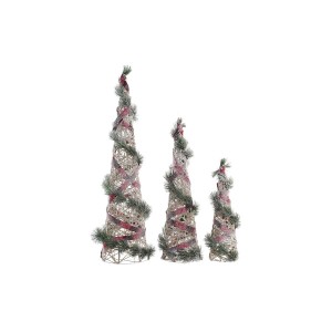 Décoration lumineuse DKD Home Decor Rouge Vert Naturel Enneigé 20 x 20 x 80 cm Cônes Noël LED (3 Pièces)