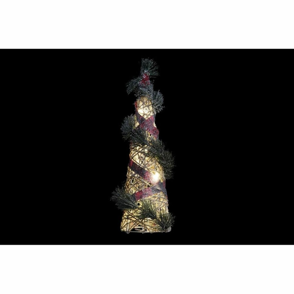 Décoration lumineuse DKD Home Decor Rouge Vert Naturel Enneigé 20 x 20 x 80 cm Cônes Noël LED (3 Pièces)