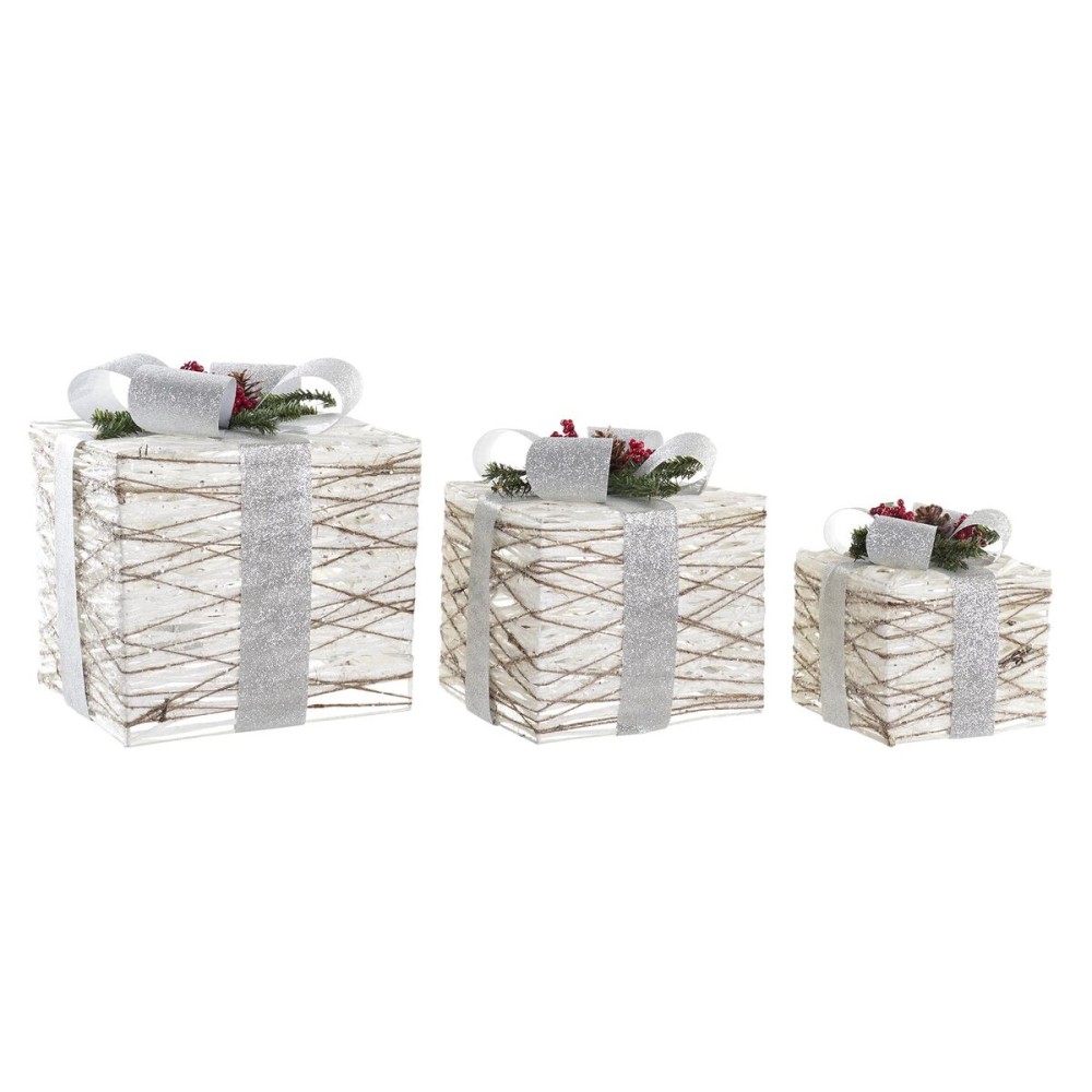 Décoration lumineuse DKD Home Decor Blanc Argenté LED 25 x 25 x 28 cm (3 Pièces)