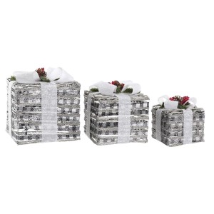 Décoration lumineuse DKD Home Decor Blanc Rouge Vert Argenté Enneigé LED 25 x 25 x 29 cm (3 Pièces)