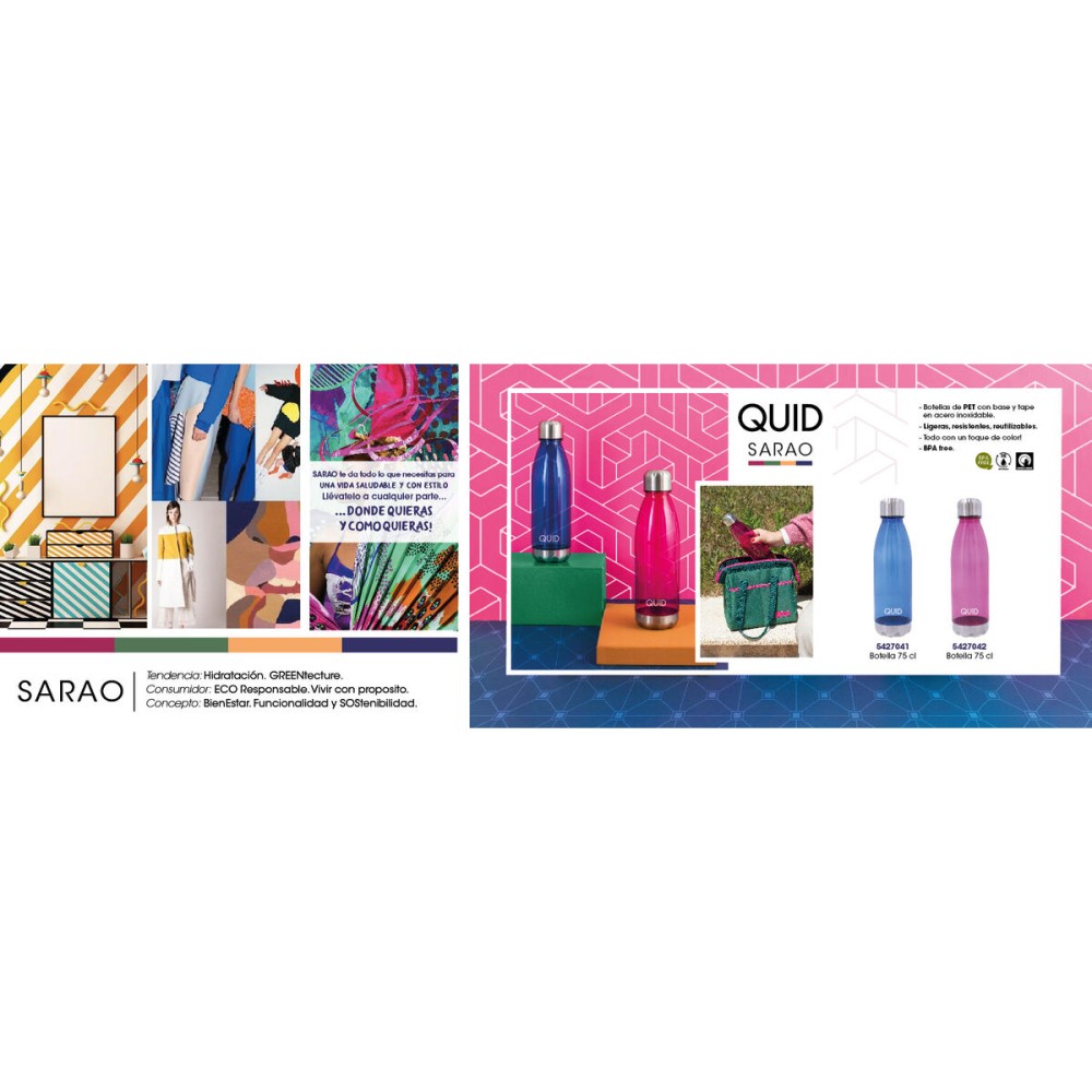 Water bottle Quid Sarao Pink Plastic 750 ml (24 Units)