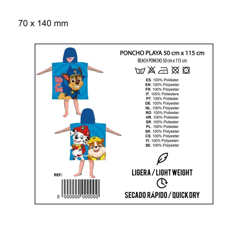 Serviette poncho avec capuche The Paw Patrol Bleu 50 x 115 cm