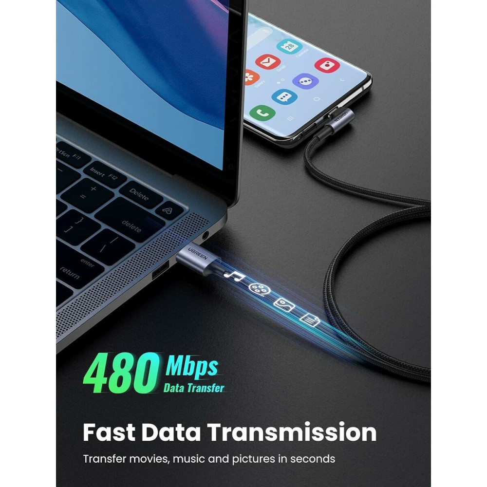 USB A to USB-C Cable Ugreen 50942 Black 2 m