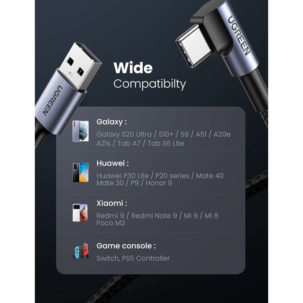 USB A to USB-C Cable Ugreen 50942 Black 2 m