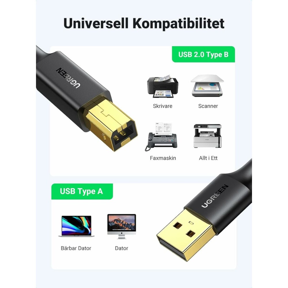 USB 2.0 A to USB B Cable Ugreen 10351 Black 3 m