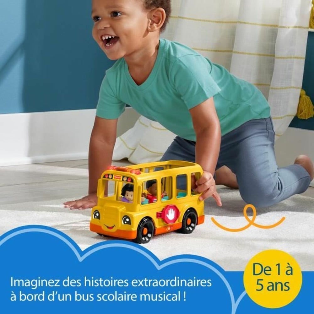 Figurine d’action Fisher-Price Little People-El autobús escolar-Vehículo de empuje musical HYT03