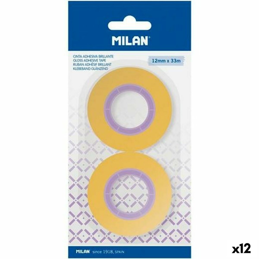 Ensemble de Rubans Adhésifs Milan Jaune 12 mm x 33 m 2 Pièces (12 Unités)