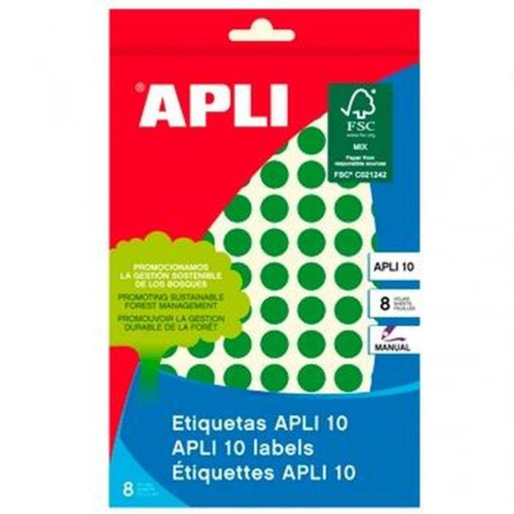 Adhesive labels Apli Green Circle Circular 8 Sheets (10 Units)