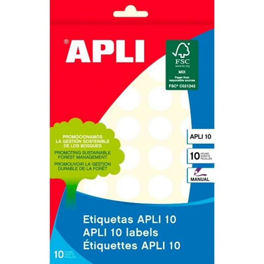 Klebeetiketten Apli Weiß Kreis rund 10 Blatt (10 Stück)