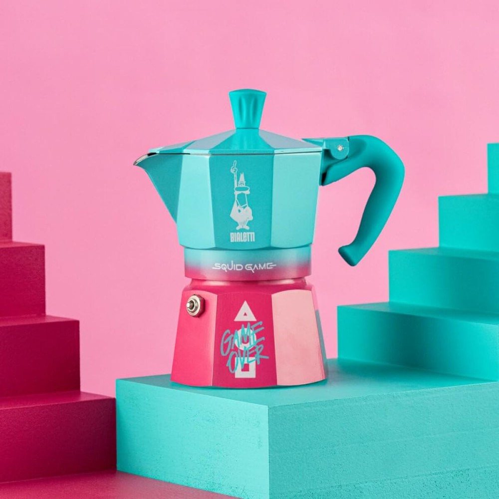 Italienische Kaffeemaschine Bialetti Blau Rosa Aluminium Thermoplastischer Kunststoff 3 Kopper
