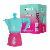 Italian Coffee Pot Bialetti Blue Pink Aluminium Thermoplastic 6 Cups