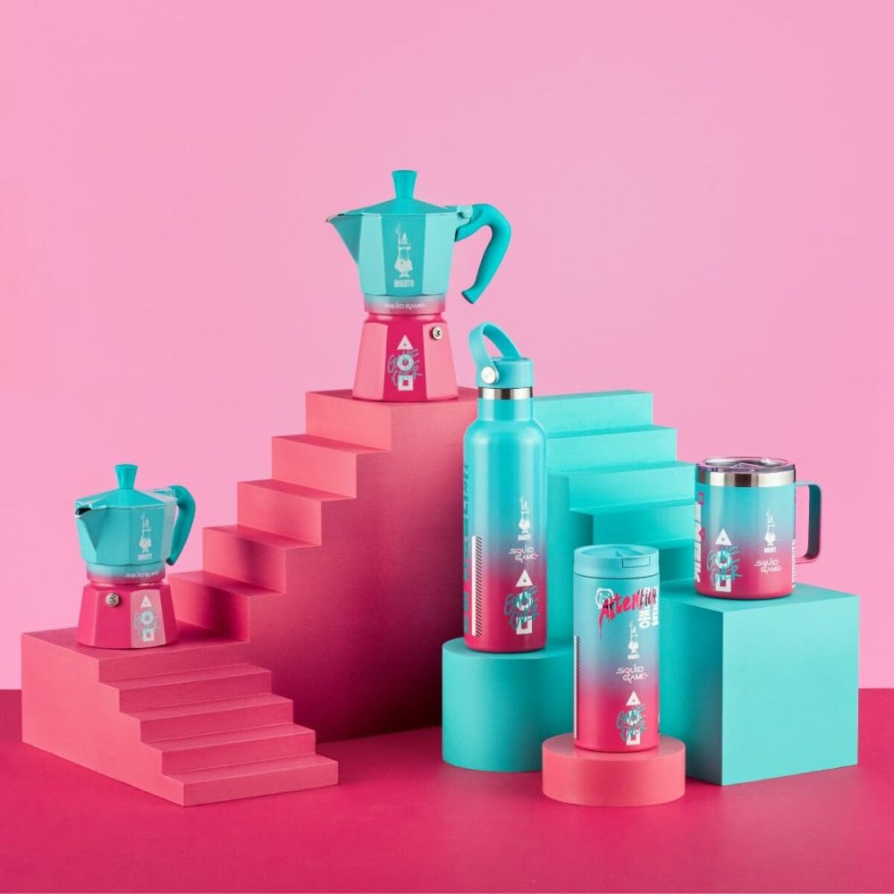Italienische Kaffeemaschine Bialetti Blau Rosa Aluminium Thermoplastischer Kunststoff 6 Tassen