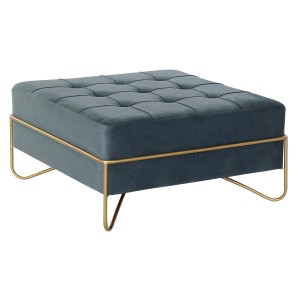 Banquette DKD Home Decor Mousse Bleu Doré Métal Polyester Velours Bois MDF (80 x 80 x 42 cm)