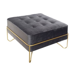 Banquette DKD Home Decor Mousse Gris Doré Métal Polyester Velours Bois MDF (80 x 80 x 47 cm)