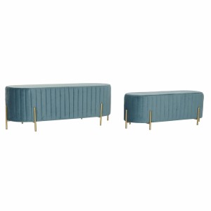 Banquette DKD Home Decor Bleu Doré Métal Polyester Velours (123 x 50 x 45 cm)