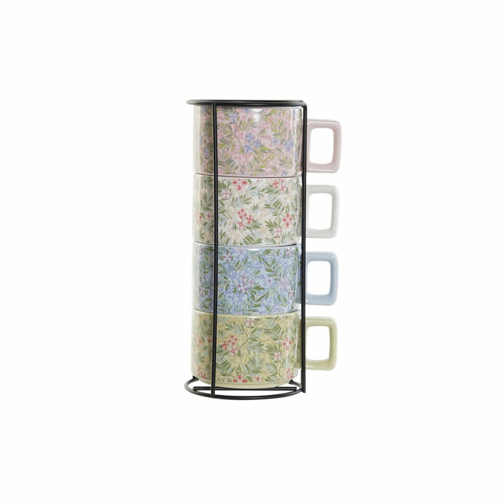 Piece Coffee Cup Set DKD Home Decor Blue Green Pink Metal Dolomite 260 ml