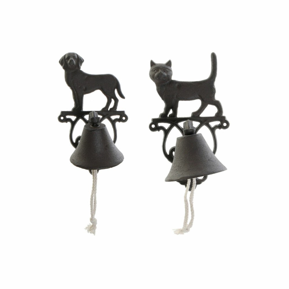 Dekorative Glocke DKD Home Decor Braun Dunkelbraun Schnur Eisen Katze Hund 14 x 15 x 24 cm (2 Stück)