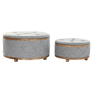 Banquette DKD Home Decor Naturel Bois Polyester Gris clair (80 x 80 x 43 cm)