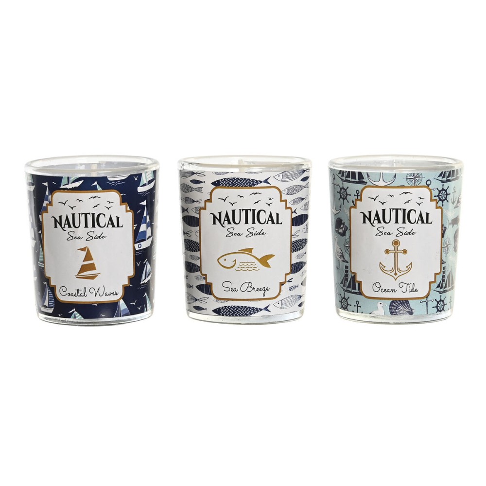 Kerze DKD Home Decor Blau Wachs Kristall 17 x 5 x 6 cm (3 Stück)