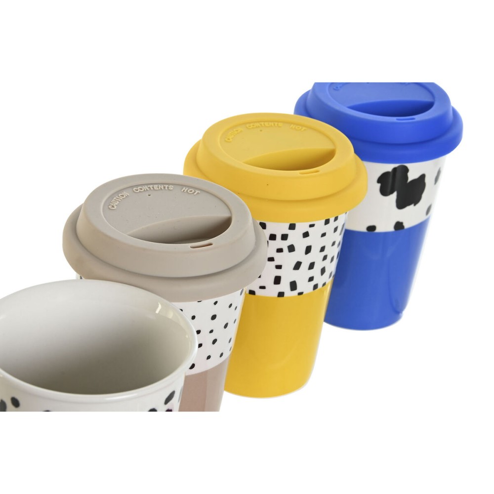 Tasse mit Deckel DKD Home Decor Bunt tiere Urban 400 ml (4 Stück)