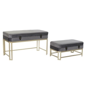 Banquette DKD Home Decor Gris Doré Métal Velours (80 x 40 x 47 cm)