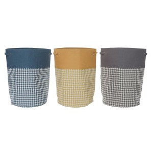 Panier à linge DKD Home Decor Jaune Bleu Gris Pied de coq 40 x 40 x 60 cm (3 Unités)
