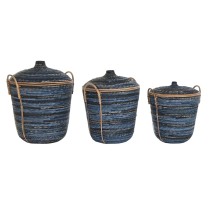Set de basket DKD Home Decor Bleu Noir (3 Pièces)
