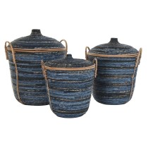 Set de basket DKD Home Decor Bleu Noir (3 Pièces)