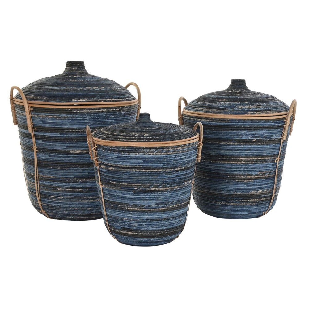 Set de basket DKD Home Decor Bleu Noir (3 Pièces)
