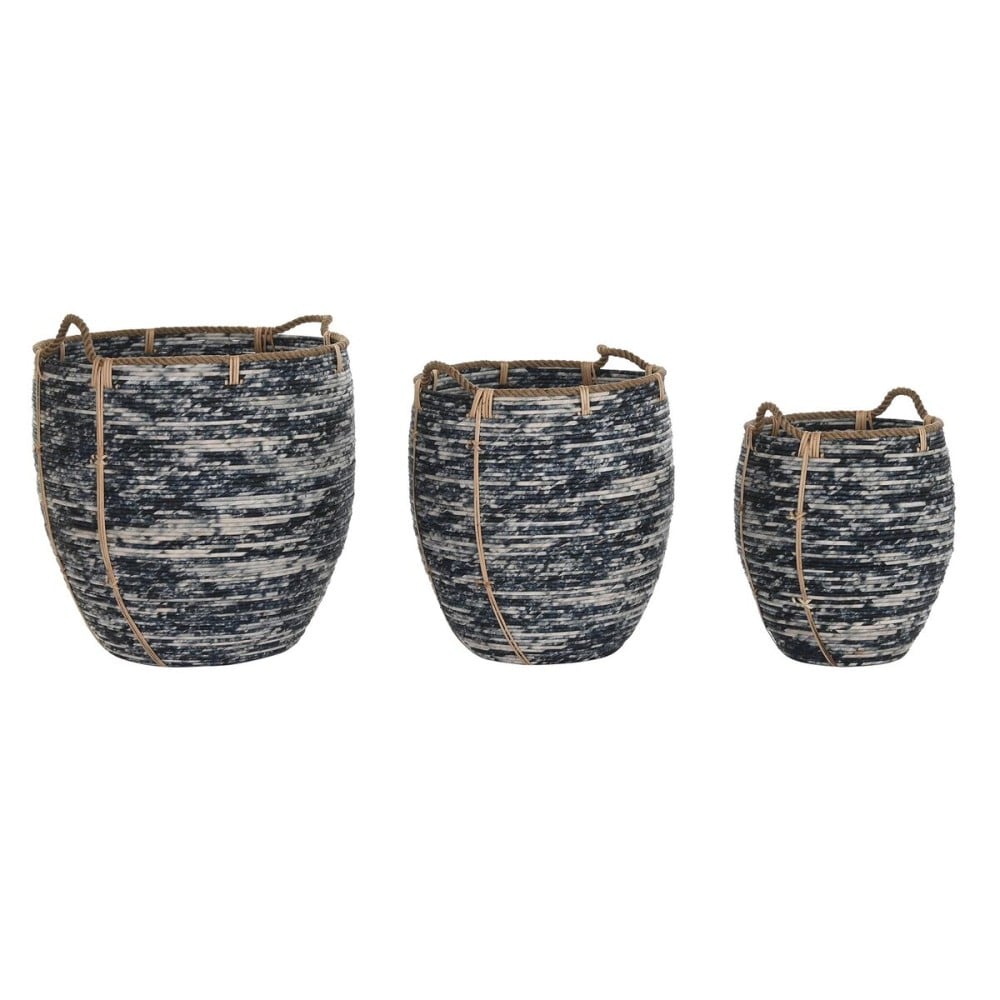 Korb-Set DKD Home Decor Weiß Schwarz 56 x 56 x 60 cm 52 x 52 x 60 cm Kunststoff (3 Stücke)