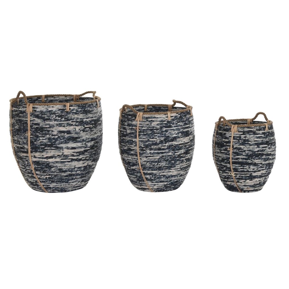 Set de basket DKD Home Decor Blanc Noir 56 x 56 x 60 cm 52 x 52 x 60 cm Plastique (3 Pièces)