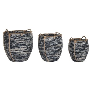 Set de basket DKD Home Decor Blanc Noir 56 x 56 x 60 cm 52 x 52 x 60 cm Plastique (3 Pièces)