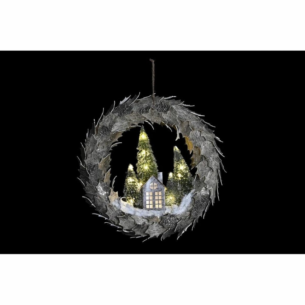 Couronne de Noël DKD Home Decor Maisons 46 x 7,5 x 46 cm Lumière LED
