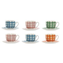 Set aus 6 Teetassen mit Teller Home ESPRIT Blau grün Orange Rosa Porzellan Streifen Mediterraner 240 ml