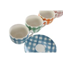 Set aus 6 Teetassen mit Teller Home ESPRIT Blau grün Orange Rosa Porzellan Streifen Mediterraner 240 ml