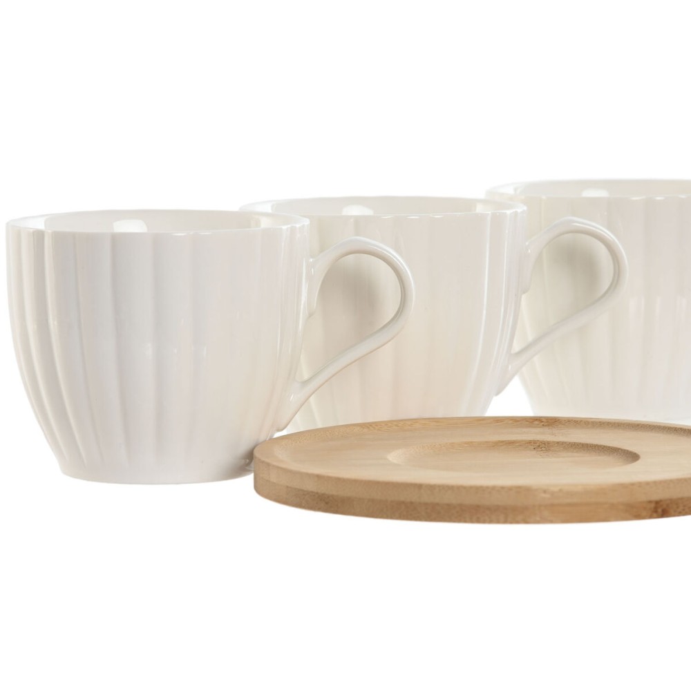 Set aus 6 Teetassen mit Teller Home ESPRIT Weiß natürlich Bambus Porzellan 220 ml