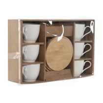 Set of 6 Cups with Plate Home ESPRIT White Natural Bamboo Porcelain 220 ml