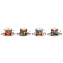 Set of Mugs with Saucers Home ESPRIT Yellow Red Porcelain 12,5 x 12,5 x 1,5 cm (4 Units)