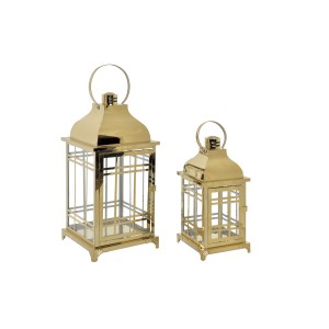 Laternen-Set DKD Home Decor Gold Metall Kristall 22 x 22 x 49 cm 22 x 22 x 57 cm (2 Stücke)