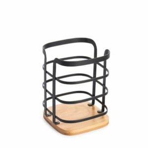 Panier à couverts DKD Home Decor Noir Naturel Bambou Acier 12 x 12 x 14,5 cm