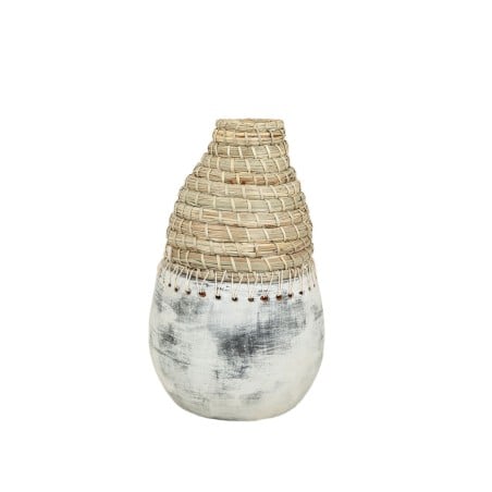 Vase Alexandra House Living Blanc Beige Céramique Rotin 25 x 40 x 25 cm