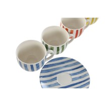 Set of 6 Cups with Plate Home ESPRIT Yellow Blue Green Coral Porcelain Stripes Mediterranean 240 ml